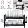 2 Tier Iron Dish Drying Rack Drainboard Set with Large Storage Anti-Rust Dish Drainer Shelf Tableware Holder Cup Holder For Kitchen Counter Storage