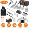 31Pcs Griddle Accessories Kit Flat Top Grill Accessories For Camp Chef with Spatulas Griddle Press Basting Cover Spice Shakers Vegetable Forks Steel S