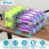 2Pack Adjustable Soda Can Organizers 2-Tier Pop Can Holders Beverage Dispensers For Fridge Pantry Cabinet 7º Slope Auto Rolling