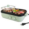 Electric Hot Pot with Grill 2-in-1 Hot Pot and Frying Pan Portable Non-Stick Pot and Griddle Electric Cooker Pot with Glass Lid Fast Heating for 1-2 P