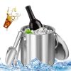 Double-Wall Stainless Steel Insulated Ice Bucket 3L Ice Holder Ice Container with Lid Scoop Strainer Handle for Wine Champagne Beer Parties Cocktails