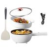 Electric Hot Pot Non-Stick Frying Pan Portable Rapid Noodles Cooker with Long Handle Steamer Spatula Dual Power Control Overheat Dry-Boil Protection f