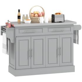 Gray Kitchen Companion Cart, with Stainless Top, Drawers, Racks & Cabinets on Wheels