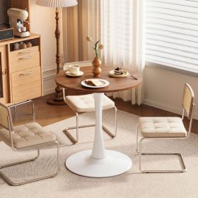 Round Tulip Dining Table, 27.6 Inch 2-Seater Kitchen Table, Melamine Laminated MDF Tabletop with Metal Pedestal Base