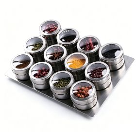 Upgrade Magnetic Spice Jars 12pcs with Wall Mounted,Stainless Steel Spice Tins with Lid and Small Holes for Sprinkle Rust Free Easy to Clean