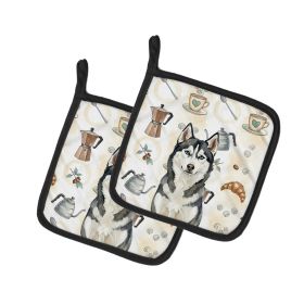 Siberian Husky Coffee Bar Pair of Pot Holders Pair 7.5x7.5 Quilted Insulated Hot Pads Decorative Kitchen Gift Made in USA