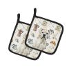 White Boxer Coffee Bar Pair of Pot Holders Pair 7.5x7.5 Quilted Insulated Hot Pads Decorative Kitchen Gift Made in USA