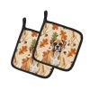 Boxer Heirloom Fall Pair of Pot Holders Pair 7.5x7.5 Quilted Insulated Hot Pads Decorative Kitchen Gift Made in USA