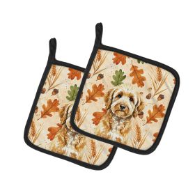 Goldendoodle Heirloom Fall Pair of Pot Holders Pair 7.5x7.5 Quilted Insulated Hot Pads Decorative Kitchen Gift Made in USA