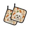 White and Cream Bichon Frise Heirloom Fall Pair of Pot Holders Pair 7.5x7.5 Quilted Insulated Hot Pads Decorative Kitchen Gift Made in USA