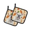 White English Bulldog Heirloom Fall Pair of Pot Holders Pair 7.5x7.5 Quilted Insulated Hot Pads Decorative Kitchen Gift Made in USA