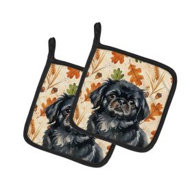 Black Pekingese Heirloom Fall Pair of Pot Holders Pair 7.5x7.5 Quilted Insulated Hot Pads Decorative Kitchen Gift Made in USA