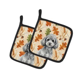 Toy Silver Poodle Heirloom Fall Pair of Pot Holders Pair 7.5x7.5 Quilted Insulated Hot Pads Decorative Kitchen Gift Made in USA
