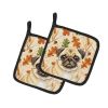 Fawn Pug Heirloom Fall Pair of Pot Holders Pair 7.5x7.5 Quilted Insulated Hot Pads Decorative Kitchen Gift Made in USA