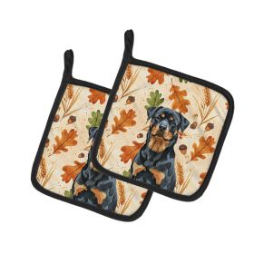 Rottweiler Heirloom Fall Pair of Pot Holders Pair 7.5x7.5 Quilted Insulated Hot Pads Decorative Kitchen Gift Made in USA