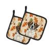 Brindle and White Saint Bernard Heirloom Fall Pair of Pot Holders Pair 7.5x7.5 Quilted Insulated Hot Pads Decorative Kitchen Gift Made in USA
