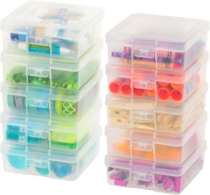 Pencil Case Boxes, 10-Pack, |Made in USA|, Plastic Bead Organizing Containers with Snap Lid for Arts, Crafts, Ephemera, Stickers, Dance Cheer