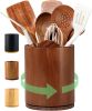 Wooden Utensil Holder, 360°Rotating 7.3'' Large Utensil Holder for Kitchen Counter, Kitchen Utensil Organizer, Utensil Crock