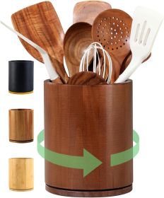 Wooden Utensil Holder, 360°Rotating 7.3'' Large Utensil Holder for Kitchen Counter, Kitchen Utensil Organizer, Utensil Crock