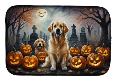 Golden Retriever Spooky Halloween Dish Drying Mat Absorbent Dish Drying Mat Pad for Kitchen Counter Dish Drainer Mat for Countertop, 14 x 21"