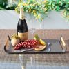 Outdoor Patio Aluminum Tray, Grey Powder-Coated with Teak Handle