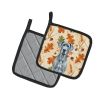 Blue Great Dane Heirloom Fall Pair of Pot Holders Pair 7.5x7.5 Quilted Insulated Hot Pads Decorative Kitchen Gift Made in USA