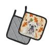 White English Bulldog Heirloom Fall Pair of Pot Holders Pair 7.5x7.5 Quilted Insulated Hot Pads Decorative Kitchen Gift Made in USA