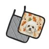 White and Cream Bichon Frise Heirloom Fall Pair of Pot Holders Pair 7.5x7.5 Quilted Insulated Hot Pads Decorative Kitchen Gift Made in USA