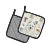 American Eskimo Coffee Bar Pair of Pot Holders Pair 7.5x7.5 Quilted Insulated Hot Pads Decorative Kitchen Gift Made in USA
