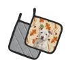 White Staffordshire Bull Terrier Heirloom Fall Pair of Pot Holders Pair 7.5x7.5 Quilted Insulated Hot Pads Decorative Kitchen Gift Made in USA