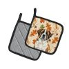 Brindle and White Saint Bernard Heirloom Fall Pair of Pot Holders Pair 7.5x7.5 Quilted Insulated Hot Pads Decorative Kitchen Gift Made in USA