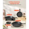 Cast Iron Skillet, 4-Piece Frying Pan Set (6, 8, 10, 12 in), Skillets with Heat-Resistant Silicone Handle, Pre-Seasoned Chef's Pan, Kitchen Cookware