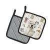 White Boxer Coffee Bar Pair of Pot Holders Pair 7.5x7.5 Quilted Insulated Hot Pads Decorative Kitchen Gift Made in USA