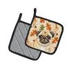 Fawn Pug Heirloom Fall Pair of Pot Holders Pair 7.5x7.5 Quilted Insulated Hot Pads Decorative Kitchen Gift Made in USA
