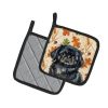 Black Pekingese Heirloom Fall Pair of Pot Holders Pair 7.5x7.5 Quilted Insulated Hot Pads Decorative Kitchen Gift Made in USA