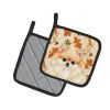 Pomeranian Heirloom Fall Pair of Pot Holders Pair 7.5x7.5 Quilted Insulated Hot Pads Decorative Kitchen Gift Made in USA
