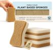Plant Based Natural Sponge - Pack of 12 Cellulose Sponges, Safe on Non-Stick Cookware, Dual Sided Dish Sponge for Washing Dishes