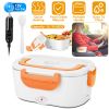 Electric Heating Lunch Box Food Heater Container Travel Thermal Bento Box Portable Food Warmer w/ 2 Removable Compartments 1 Free Spoon 1L