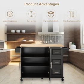 Kitchen Island & Kitchen Cart, Mobile Kitchen Island, Rubber Wood Top, Big & Adjustable Shelf Inside Cabinet For Different Utensils, Luxury Design (Option: defaulttitle)
