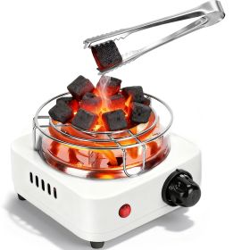 Electric Charcoal Burner 500W Hookah Charcoal Burner Compact Coal Burner for Hooka Cubes Shisha with Grill and Tongs 5 Temperature Gears 338℉-1022℉ Th (Option: CoalBurnerWhiteGPCT5575)