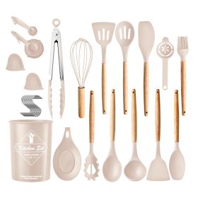 35Pcs Kitchen Cooking Utensils Set Spatula Set Baking Utensil Set Kitchen Accessories Necessities with Holder Egg Whisk Separator Tong Turner Spoons C (Option: UtensilSetKhakiGPCT4846)