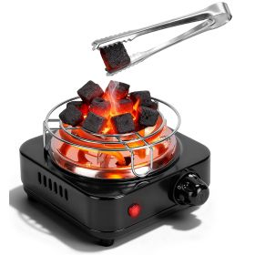Electric Charcoal Burner 500W Hookah Charcoal Burner Compact Coal Burner for Hooka Cubes Shisha with Grill and Tongs 5 Temperature Gears 338℉-1022℉ Th (Option: CoalBurnerBlackGPCT5575)