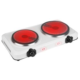 1800W Electric Infrared Dual Burner Portable Heating Hot Plate Stove Countertop RV Hotplate with 7.5” & 6.3” Glass Cooktop Stepless Temperature Adjust (Option: DoubleBurnerWhiteGPCT5380)