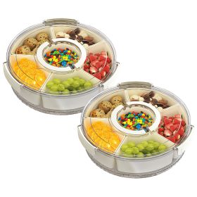 2Pcs Divided Serving Tray with Lid and Handle 360° Rotatable Snack Box Container with 6 Dividers Clear Portable Snack Platters for Fruit Candy Nut Sna (Option: 2PcsDividServingTrayLGPCT5184)